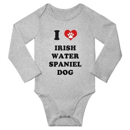 

I Heart Irish Water Spaniel Dog Baby Long Rompers Bodysuit (Gray 6-12 Months)
