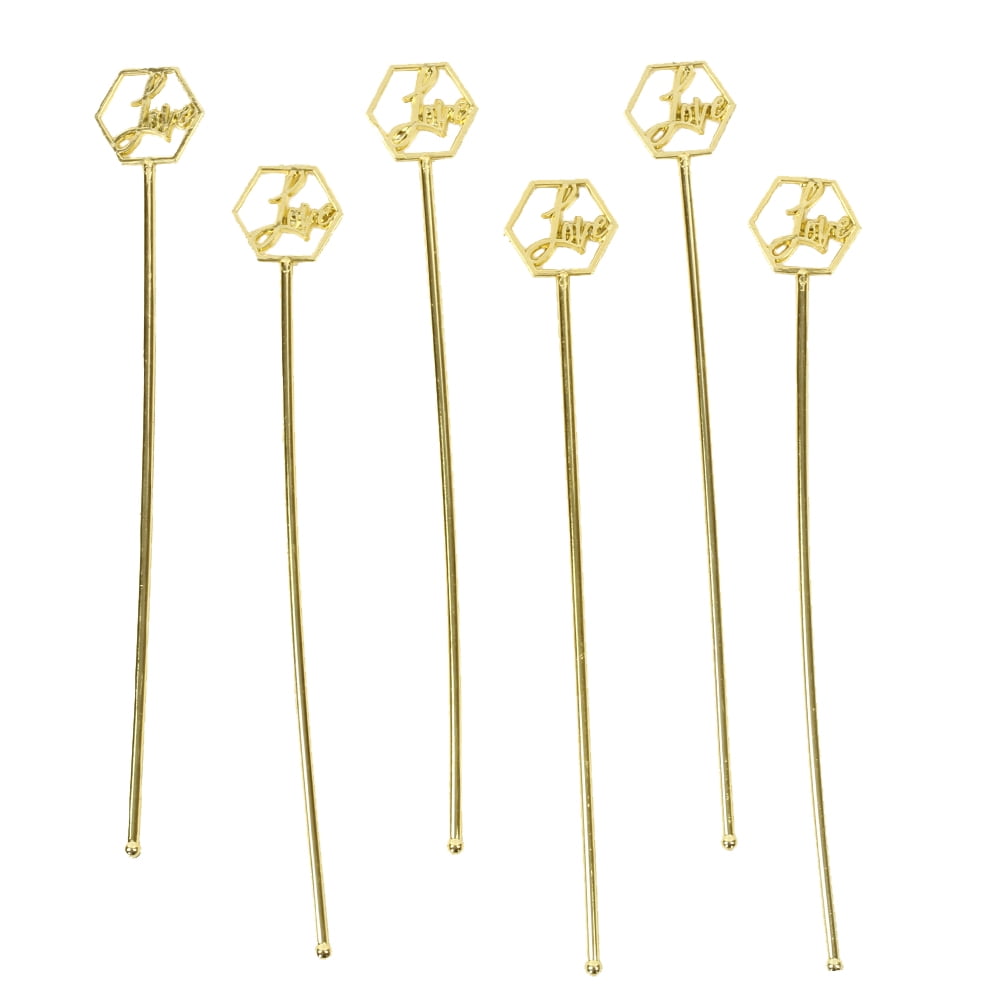 Koyal Wholesale Long Drink Stirrers, 7Inch Metallic Gold Love Plastic