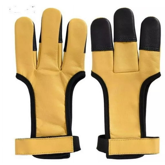 Traditional Archery Shooting 3 Finger Leather Gloves, Durable Finger Tabs for Bowstring Release and Comfort, Adjustable Shooting Gloves with Elastic Strap