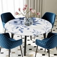 thumbnail image 5 of Elastic Fitted Round Tablecloth, Blue Floral Art Waterproof Stretch Table Cover for 36"-44" Tables, Watercolor Botanical Spring Flowers Washable Outdoor Tablecloths for Patio, Picnic, Camping, 5 of 9