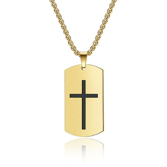 Joshua 1:9 Bible Men's Necklace Cross Pendant 14K Yellow Gold Scripture Religlious Necklaces for Men Male