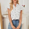 thumbnail image 2 of XPMWRP Womens Ruffle Cap Sleeve Tops Summer Fashion Bow Printed V Neck Lightweight Chiffon Blouses Cute Tunic Shirts White M, 2 of 7