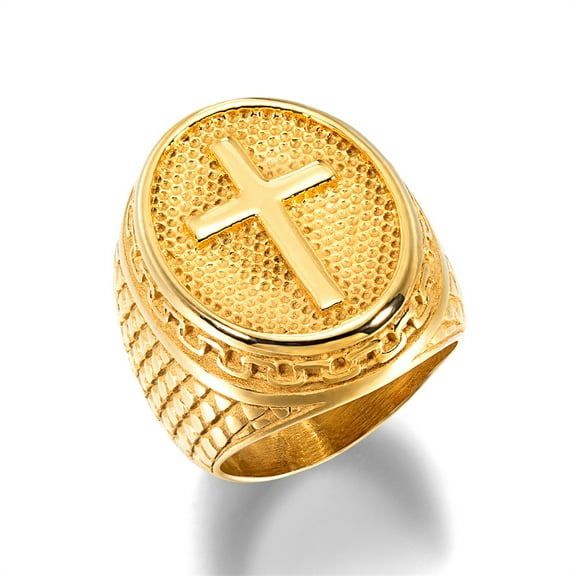 Vintage Christian Cross 14K Yellow Gold Ring Punk Men's Pagan Jesus Ring  Fashion Jewelry Gifts
