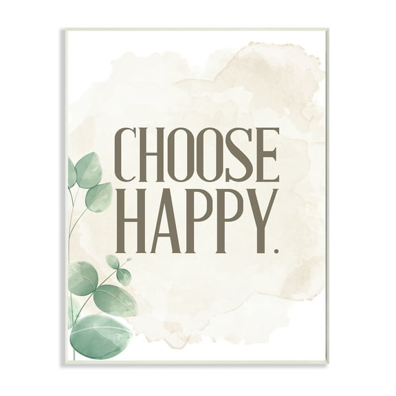Stupell Industries Choose Happy Text Green Leaves Neutral Brown Wall Plaque by Kim Allen