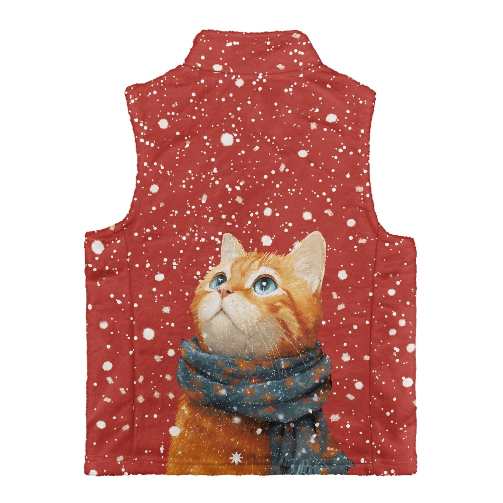 Xoenoiee Cat Snowflake Print Boys Fuzzy Sherpa Fleece Vest, Zip-Up Sleeveless Jacket with Stand Collar & Pockets, Cozy Warm Toddler Winter Outerwear, Size 11-12 Years