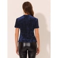 thumbnail image 3 of Blusa de fiesta de manga corta Allegra K con cuello redondo y lentejuelas de terciopelo Azul marino XS, 3 of 4