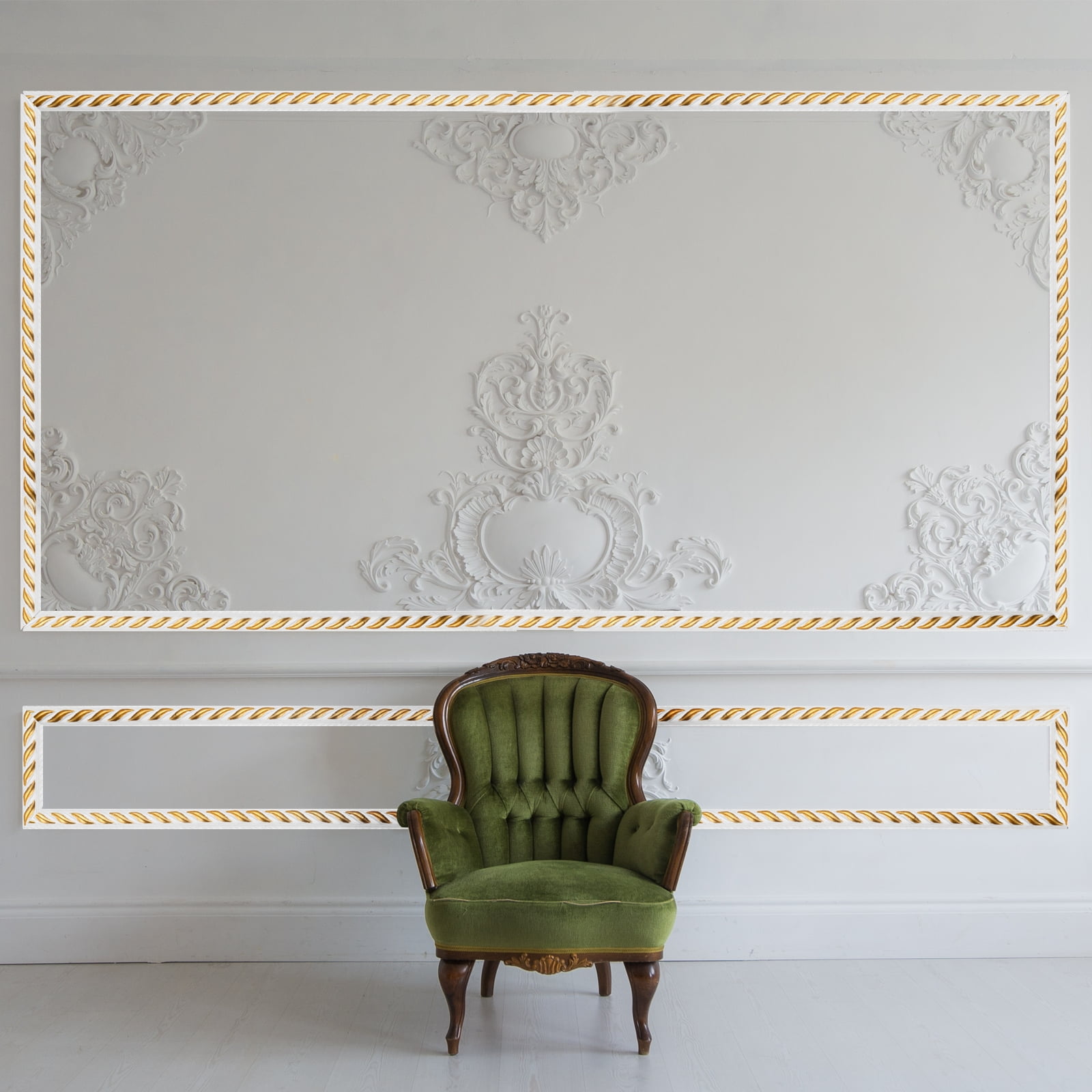 Unique Bargains Wall Molding Trim Deco Flexible Home Decor White Gold 0.8"x16 ft
