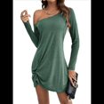 thumbnail image 3 of Vestido Mini Túnica de un Solo Hombro para Mujer, Larga, Liso, con Dobladillo Torcido, Elegante, Informal, Holgado, para y Verano. Verde L, 3 of 10