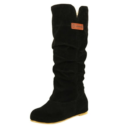

HGWXX7 Retro Women Flock Solid Color Flat Slip-On Middle Tube Booties Round Toe Shoes Fall Shoes