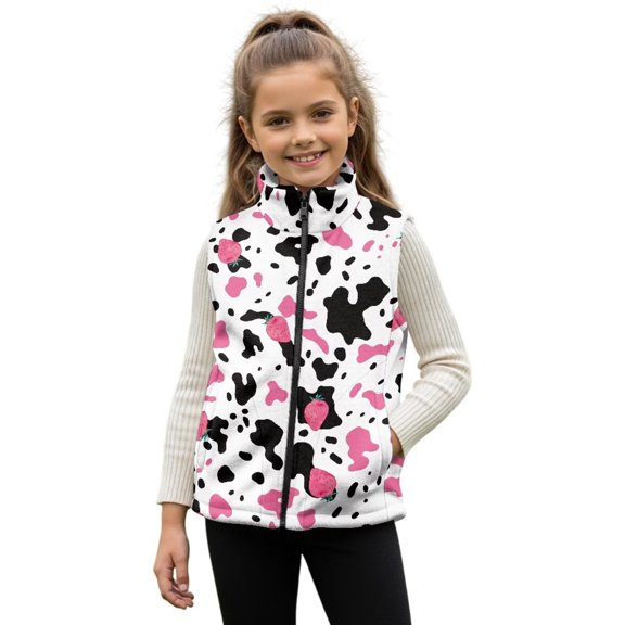 Garronmavis Cow Print Girls Outerwear Vest Size 2T Wind Proof Girls Sleeveless Vests 2T Comfortable Lightweight Sleeveless Jackets Outerwear with Pockets Fashion Fall Winter Clothes