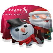 SKYSONIC Merry Christmas Round Tablecloth,Washable Oil Proof Table Cover for Kitchen Holiday Party Wedding Picnic Decoration