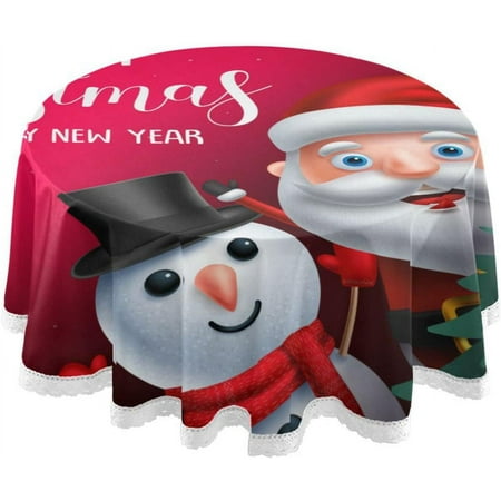 SKYSONIC Merry Christmas Round Tablecloth,Washable Oil Proof Table Cover for Kitchen Holiday Party Wedding Picnic Decoration