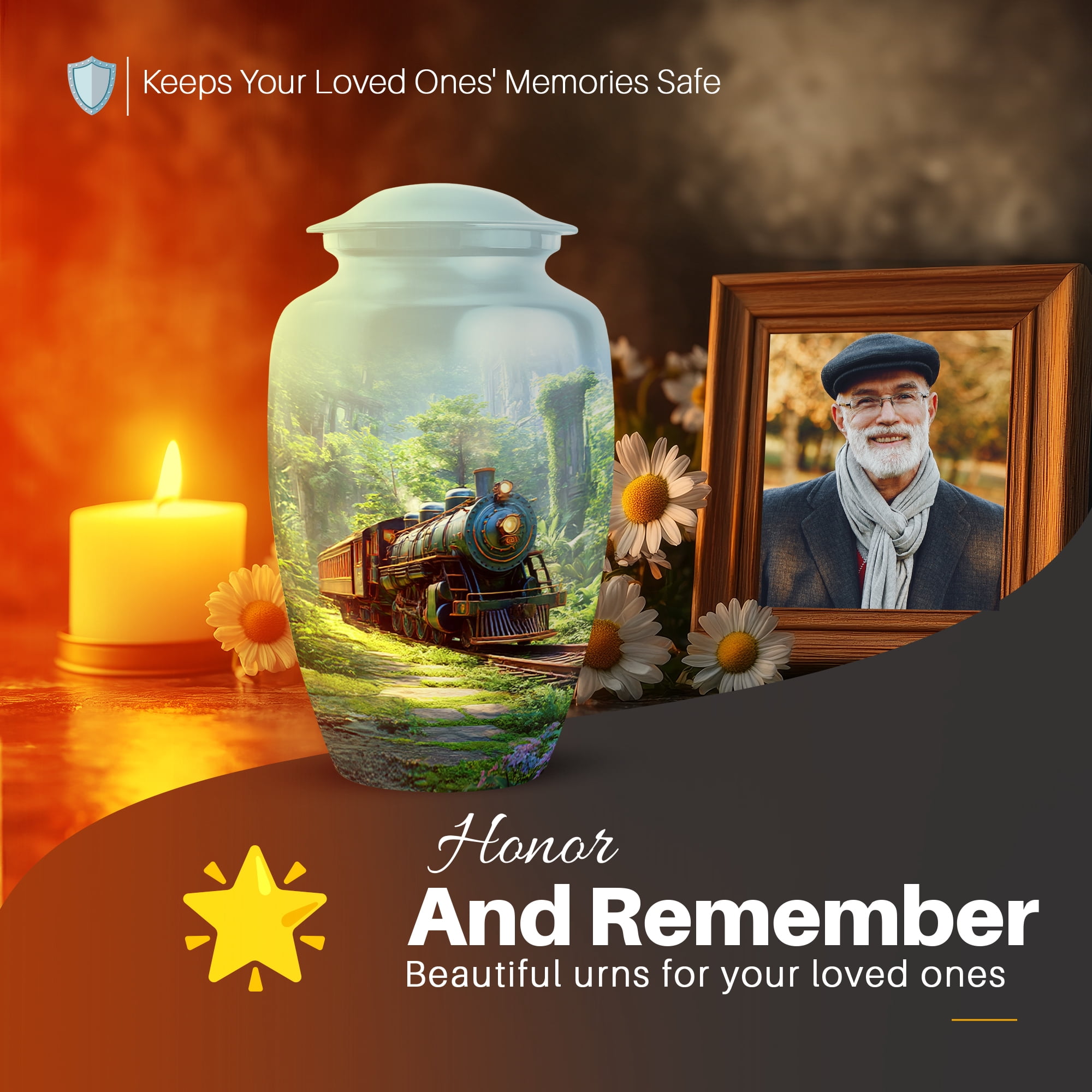 Yatskia Train Large Cremation Urns for Human Ashes Adult Mom and Dad, Decorative Memorial Urn for Ashes Adult Dad, (Classic Large, 10 Inch)
