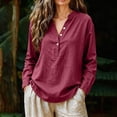thumbnail image 2 of BODOAO Linen Tops for Women Travel Top Skin-Friendly Tops Loose Fit Flowy Shirts Boho Tops Tunic Tops Lightweight Plain Blouses Lounge Henley Neck Summer Casual Top Brick Red M, 2 of 7