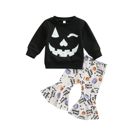 

xkwyshop Halloween Baby Girls Outfits Toddler Girls Clothes for Halloween Hoodie Sweatshirt Tops Flare Pants Set Black