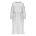 thumbnail image 4 of BangWanChi White Dress Women Womens Spring and Summer Round-Neck Solid Cotton and Linen Casual Pocket Long Sleeved Dress, 4 of 6