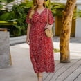 thumbnail image 7 of Zpanxa Women's Plus Size Summer Dresses, Sexy V Neck Short Sleeve Printing Dress, Oversize Elegant Loose Casual Dress, Large Size Long Dress Maxi Dress Red 4XL, 7 of 7