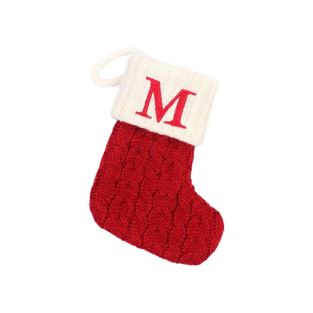 TIELUTT Bas de Noël avec Initiales Grandes Lettres Brodées Tricotées Rouges 12 Jours de Cartes de Chansons de Noël Flocons de Neige Acryliques Grandes Sucettes Décorations de Noël Ruban Lustre Flocons de Neige Perles