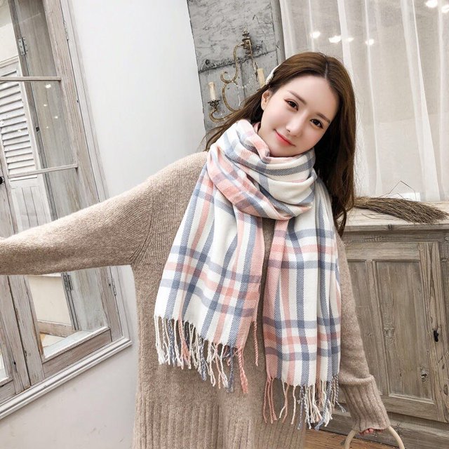 Bufanda a cuadros de imitación de Cachemira para mujer, bufanda larga y gruesa de estilo japonés, versión coreana, Otoño e Invierno Fivean unisex