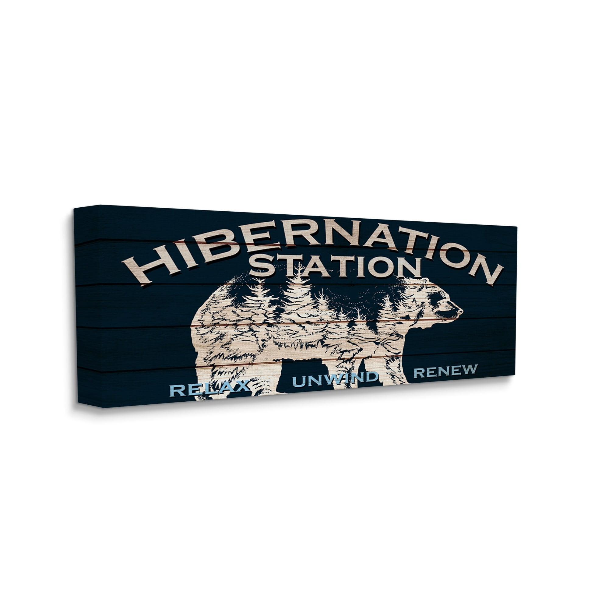 Stupell Industries Hibernation Station Sign Wilderness Bear Trees Silhouette Canvas Wall Art, 48 x 20, Design by Kim Allen