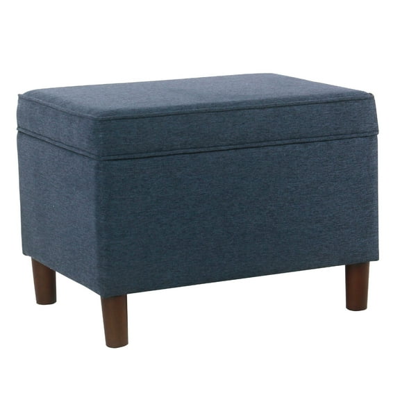 Fero Storage Ottoman, 24 Inch Rectangular Hinged Lid, Blue Upholstery
