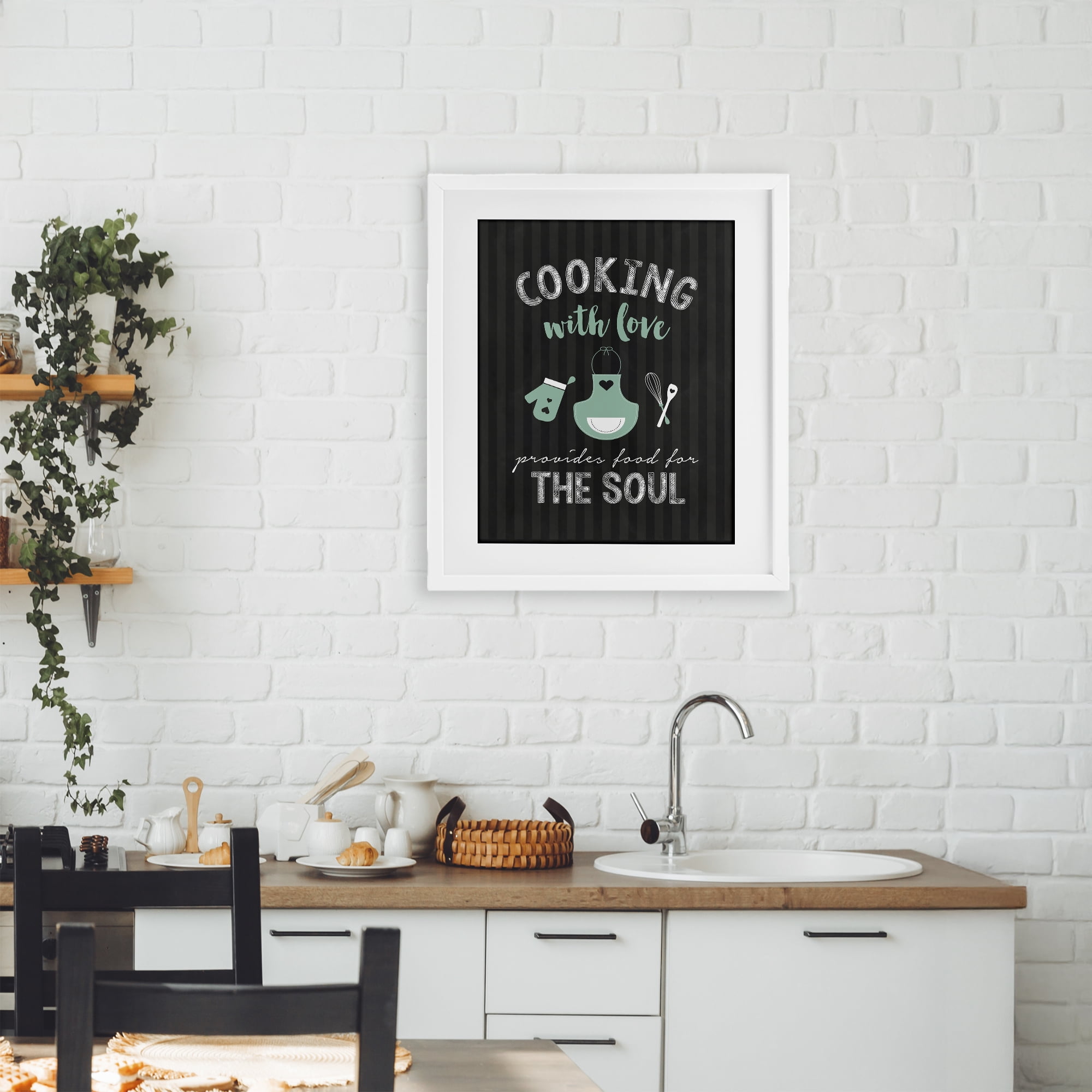 Food For Soul Black & Green White Framed Print Under Glass, design by Lettered and Lined