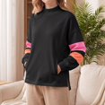 thumbnail image 6 of Oversized Color Block Sweatshirts for Womens Mock Neck Pullover Tops Long Sleeve Side Slits Drop Shoulder Shirt with Pockets Black S, 6 of 9