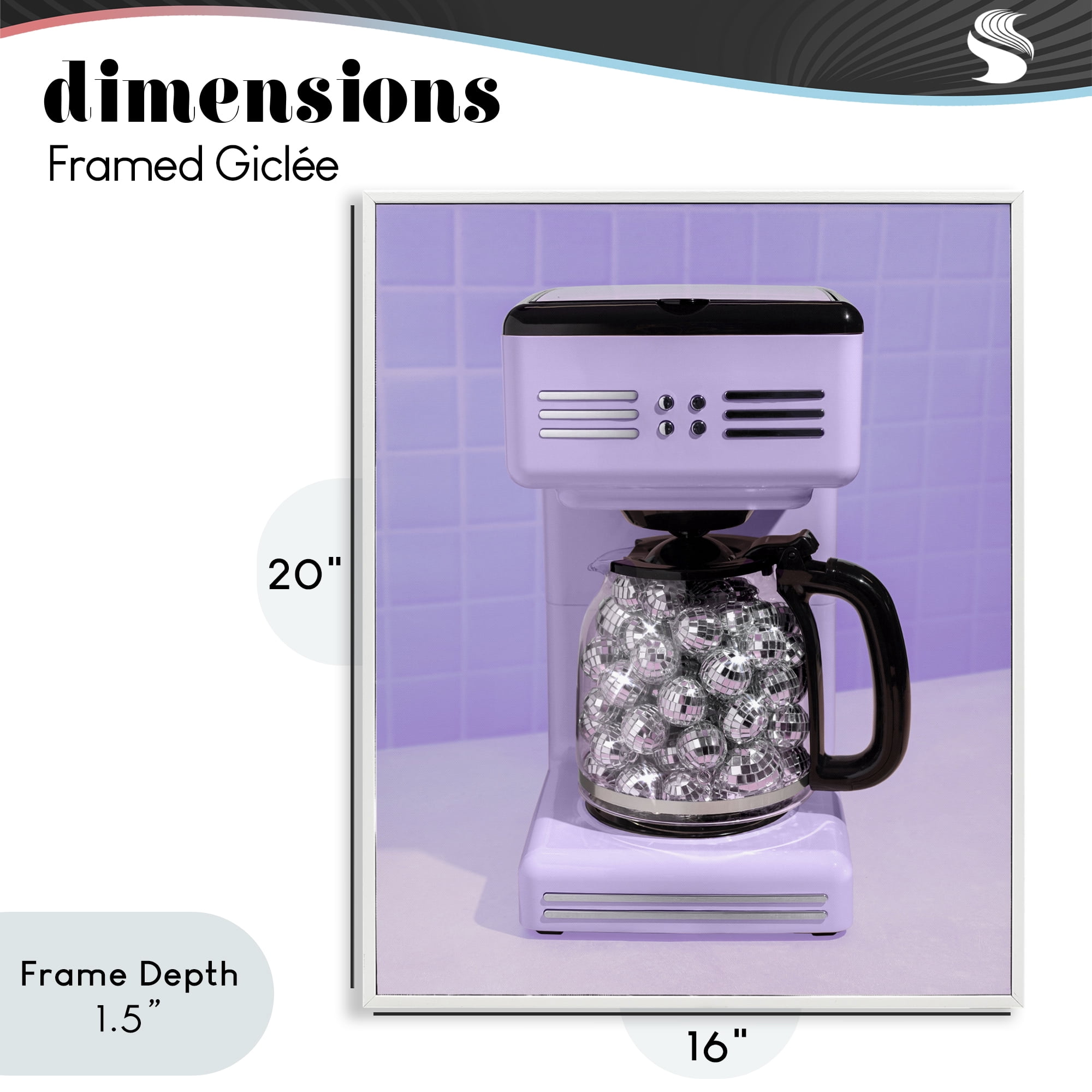 Stupell Industries Disco Coffee Maker over Purple White Framed Giclee Art, design by LISH Creative