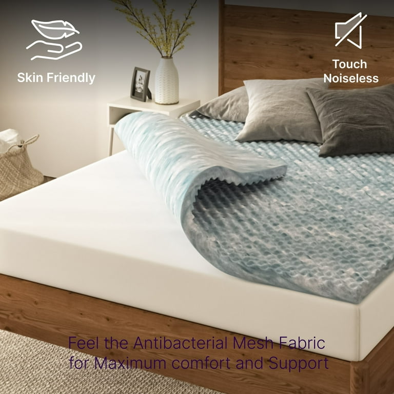 NapQueen 2 Inch Cooling Gel Memory Foam Mattress Topper - CertiPUR-US Certified, Twin XL, Blue Swirl
