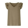 thumbnail image 6 of cfhntfmh Summer Tops for Women Casual Ruffle Cap Sleeve Basic Tank Tops Loose V Neck Solid Color Beach Shirts, 6 of 7