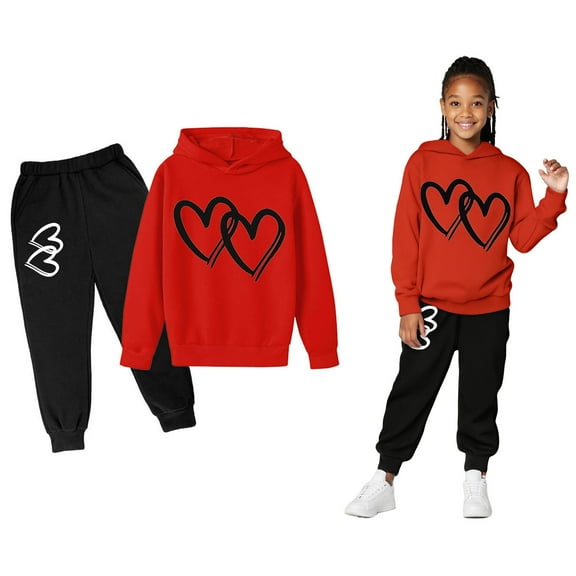 Kids Sweatsuit 2PC Long Sleeve Printed Soft Hoodie Sweatpants Joggers Set Warm Fall Winter Clothes Boys Outfits 7-8 Years Boys Girls Fashion