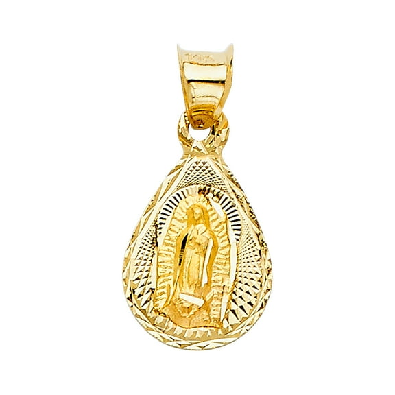 14KY Gold Diamond cut Guadalupe Stamp Religious Pendant | Yellow Gold Charm Pendant for Necklace Chain | Gift for Men Women | 16 x 10 MM | 0.8 grams