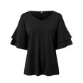 thumbnail image 4 of vigerkar Women's Summer Tops 2026 Dressy Casual Ruffle Short Sleeve T Shirts Baggy Textured Blouses Tops Vacation Outfits (Black, L), 4 of 7