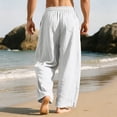 thumbnail image 6 of Domuza Mens Cotton-Linen Pants Drawstring Elastic Waist Linen Summer Casual Pants Sports & Recreation Breeze Beach Pants-White M, 6 of 6
