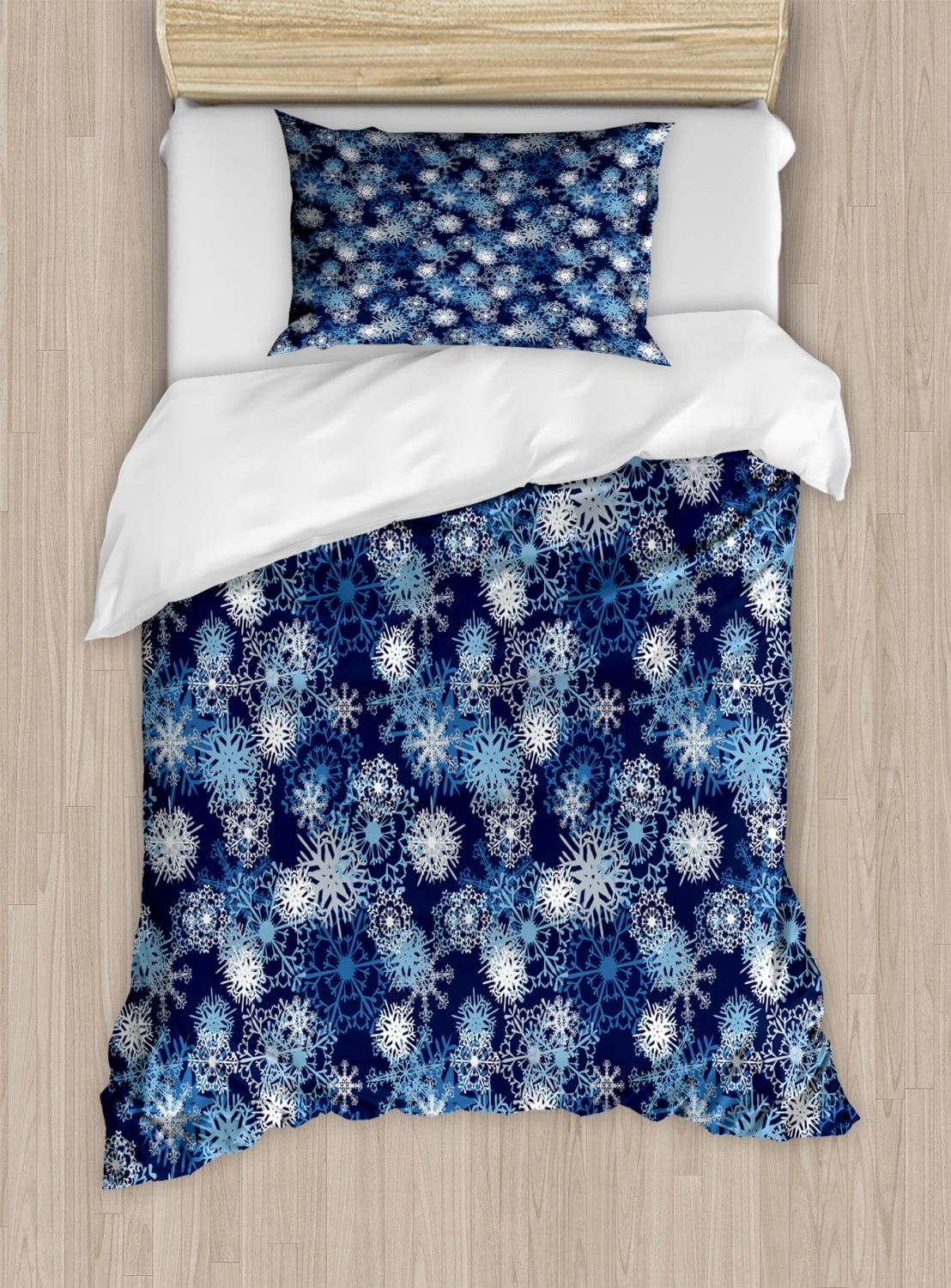 Ambesonne Winter Duvet Cover Set, Various Different Ornate Snowflakes
