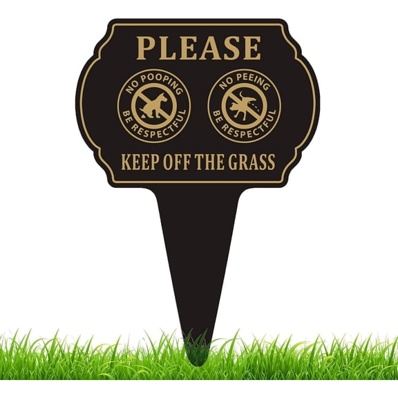 No Poop or Pee Dog Sign,13.6”X9.6” Keep Off the Grass Yard Sign with Integrated Stake Double Sided Metal Sign for Lawn Weatherproof and Outdoor Use