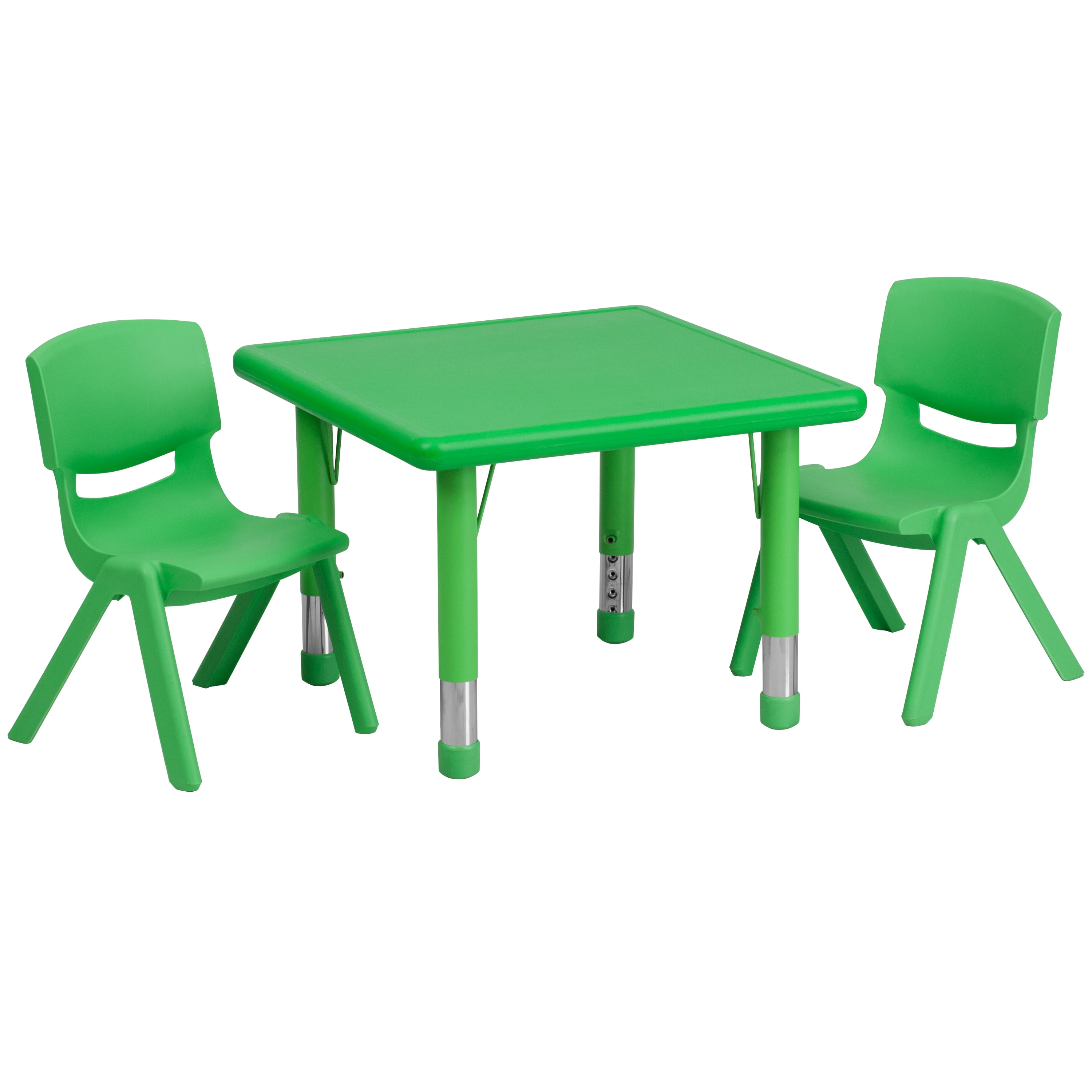 Flash Furniture 24 Square Green Plastic Height Adjustable Activity Table Set with 2 Chairs 