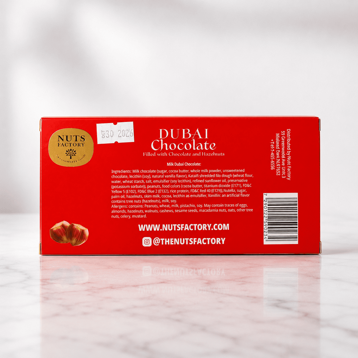 Nuts Factory Dubai Style Hazelnut Chocolate Bars with Roasted Hazelnuts & Smooth Chocolate, Pack of 2 Large Bars – #1 Ranked Dubai Chocolate Bars in the World by CNBC