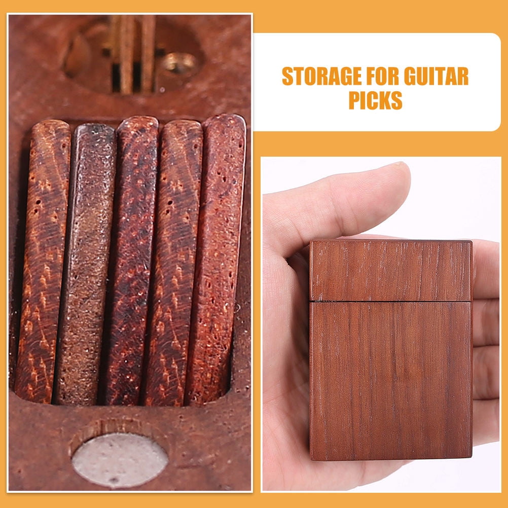 OUNONA Dark Brown Walnut Wood Guitar Pick Holder Storage Box for Guitar Accessories with Elegant Design, 1 Piece