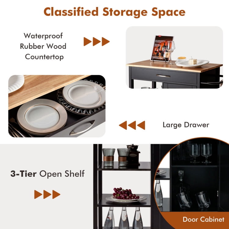 Finihen Rolling Cart, Kitchen Island Cart, Mobile Kitchen Island Cart with Rubber Wood Top, for Kitchen, Dining Room, Brown Finihen Rolling Cart, Kitchen Island Cart, Mobile Kitchen Island Cart with Rubber Wood Top, for Kitchen, Dining Room, Brown