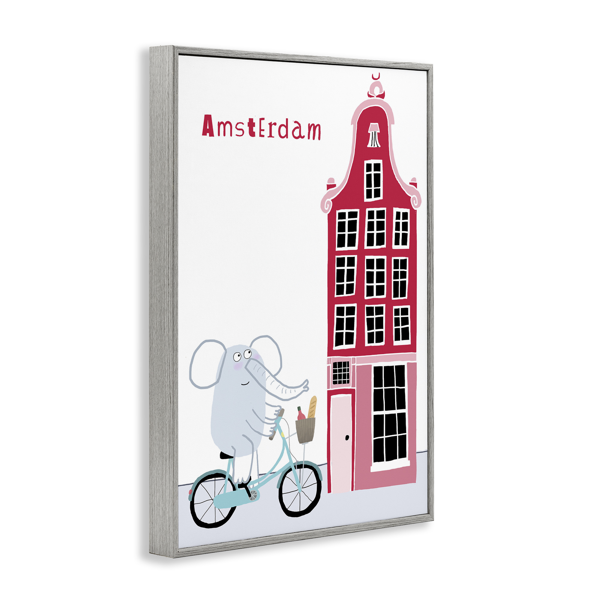 Elephant & Amsterdam Building Gray Framed Giclee Art, design by Carla Daly