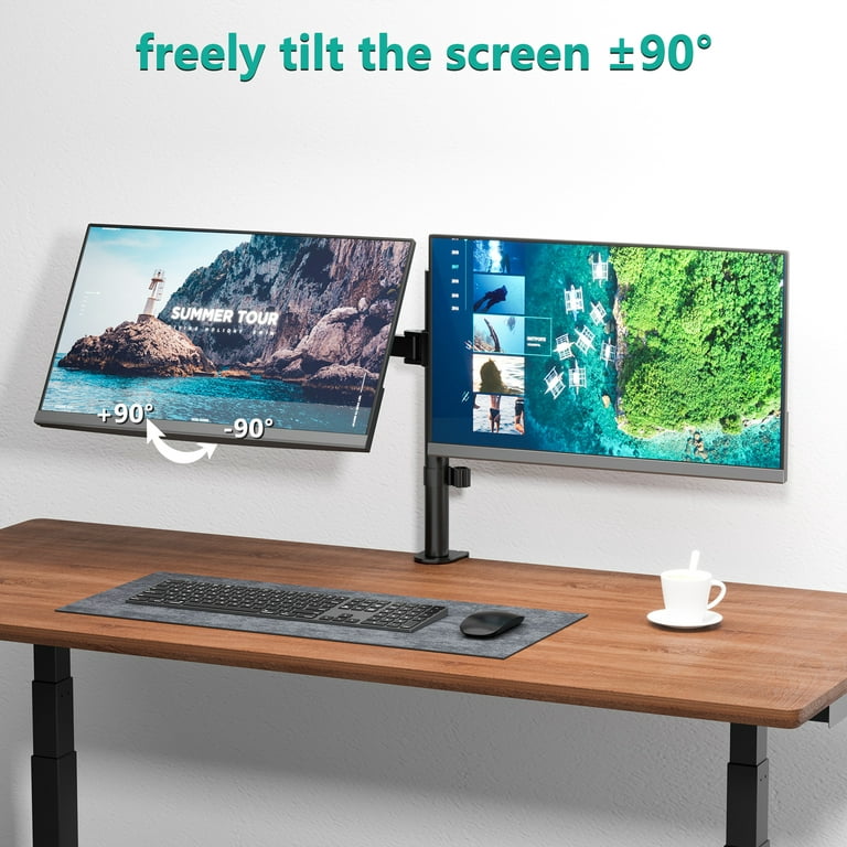 WALI Dual LCD Monitor Fully Adjustable Desk Mount Stand Fits 2 Screens up  to 27 inch, 22 lbs. Weight Capacity per Arm (M002), Black Dual Arm