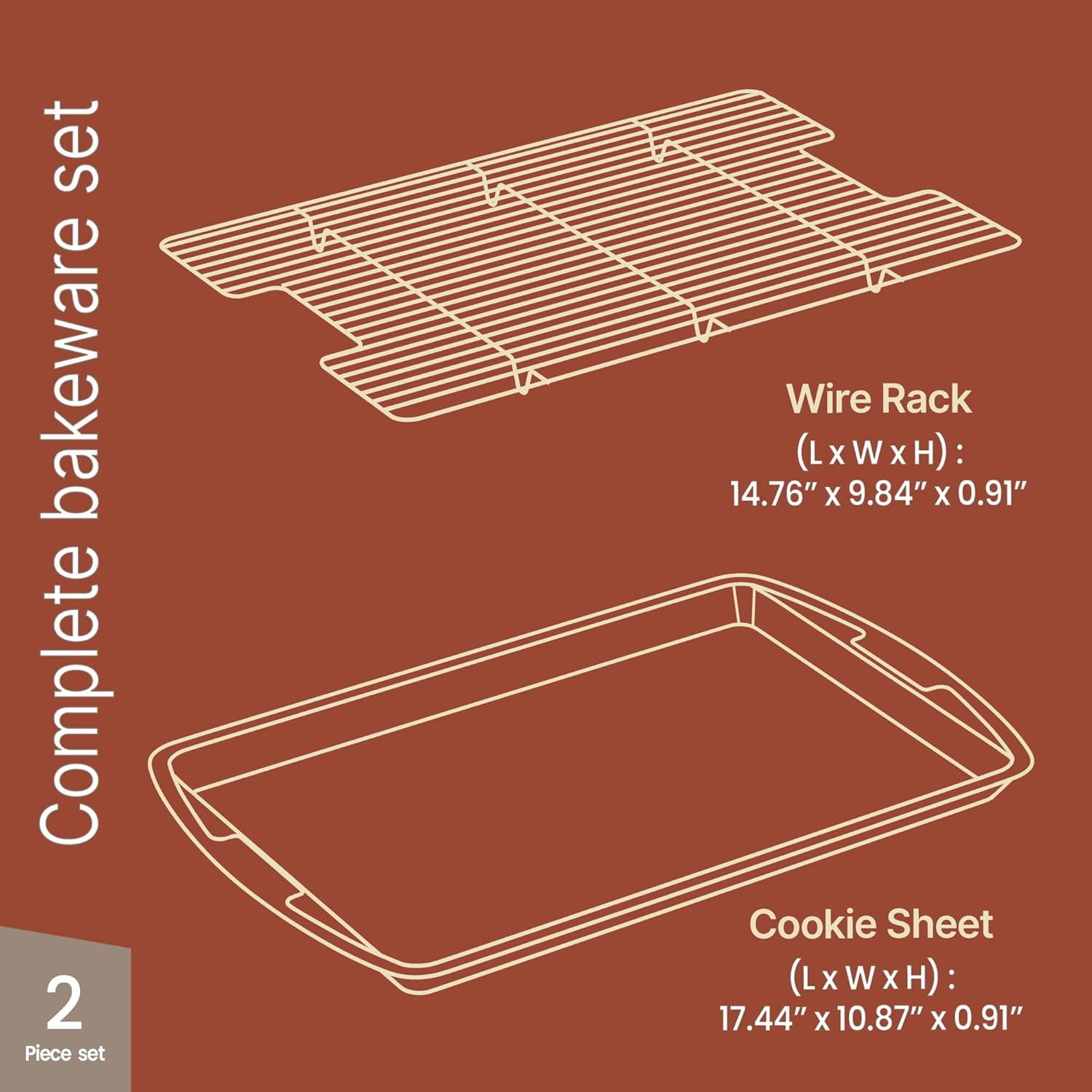 Bakken Cookie Sheet with Wire Rack Set, 2-Piece Nonstick Carbon Steel Pan 17.4" & Cooling Rack 14.7", Stackable Set, Oven Safe 450°F, Gray Marble