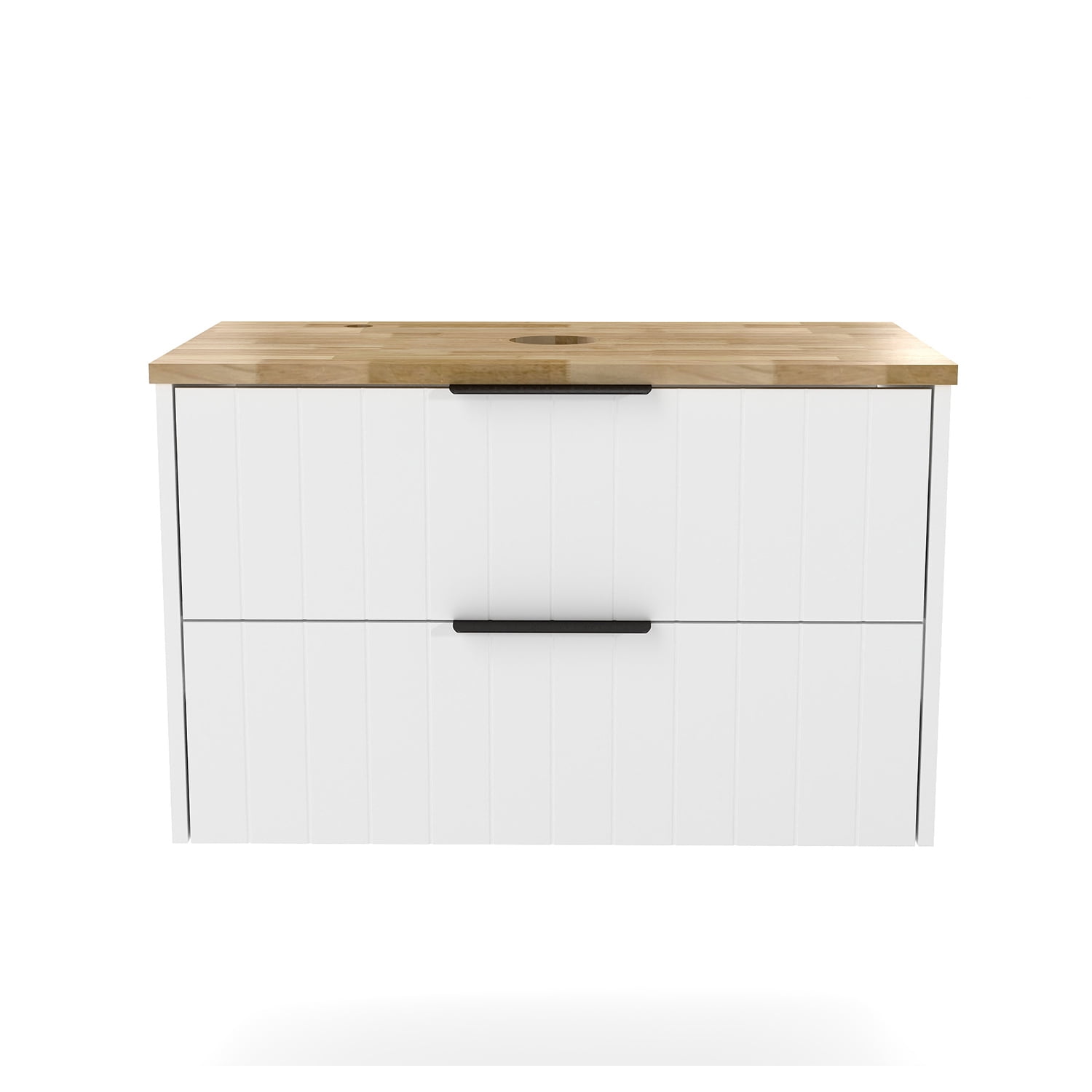 Demi Bonn 31" Double Drawer Wall-Mounted Bathroom Vanity with Solid Wood Natural Top, Faucets and Drains Not Included, White