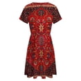 thumbnail image 5 of Red Persian Dress Summer Street Style Dresses Female Short Sleeve Printed Sundress, 5 of 7