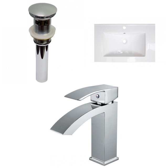 American Imaginations 24-in. W 1 Hole Ceramic Top Set In White Color - Overflow Drain Incl. AI-30027