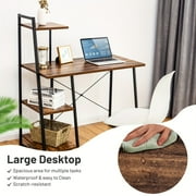 Tangkula Computer Desk with 4 Tier Shelves, Writing Desk Study Desk, Compact Computer Desk Workstation with X-Shaped Metal Frame & Adjustable Foot Pads, Home Office Desk (Brown)