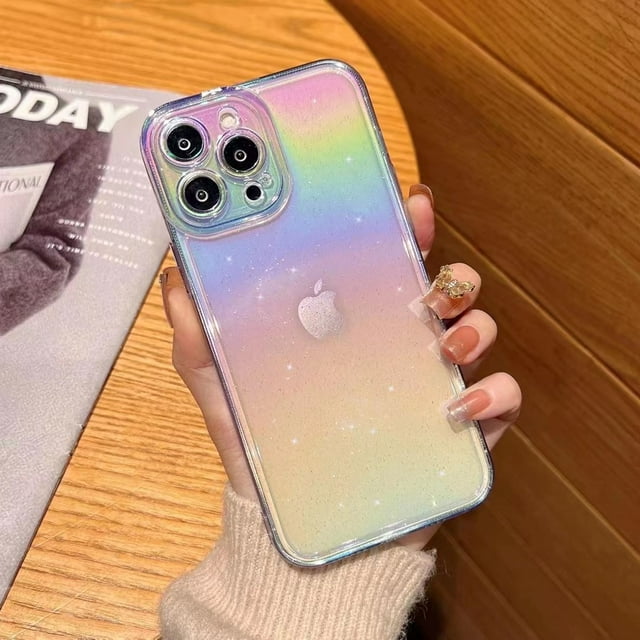 Luxury Stylish Laser Gradient Glitter Clear Soft Case for iPhone 12Pro Shockproof Transparent Silicone Cover(Purple)