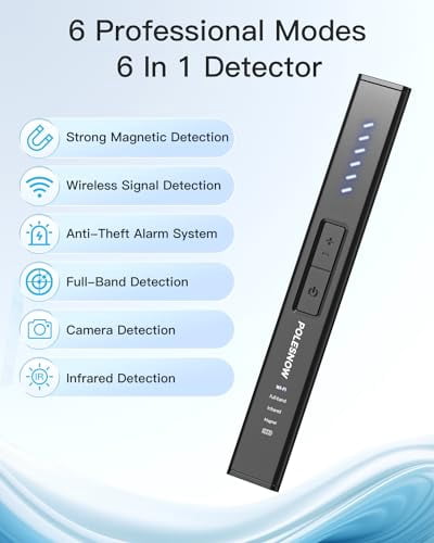 Détecteur De Caméras Cachées Et Micros Espions - 6 Niveaux De Sensibilité, Portée 10 M, Batterie 500 MAh, USB-C (noir) - 5
