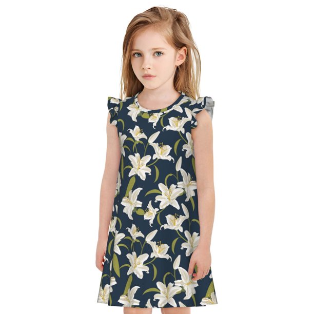 Balery Lilies Flowers Camisón de princesa para niñas, pijama de algodón con mangas abullonadas, suave y bonito.-XX-Large